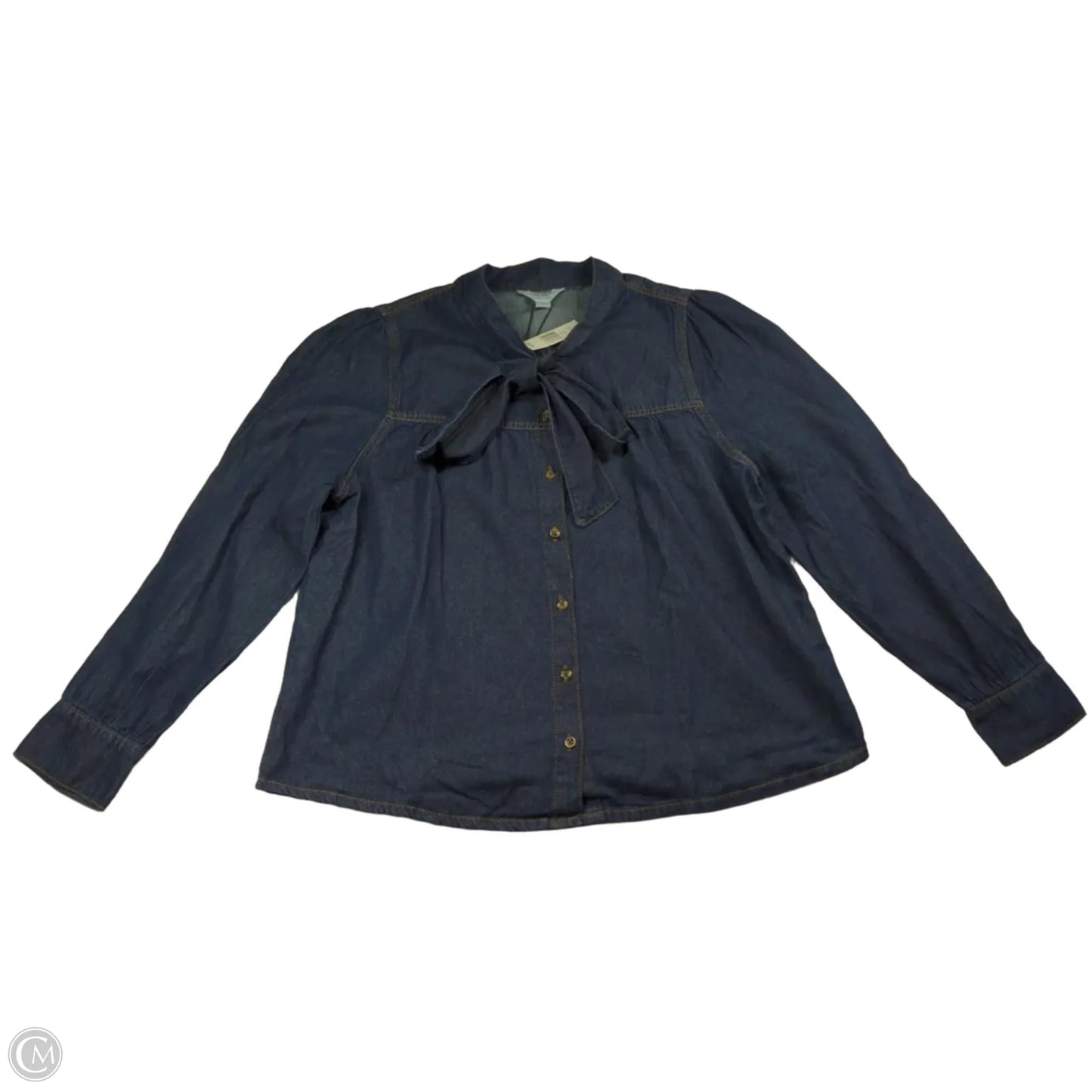Top Long Sleeve By Nicole Miller In Blue Denim, Size: L