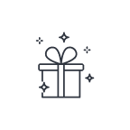 Gift box icon with decorative elements on a white background
