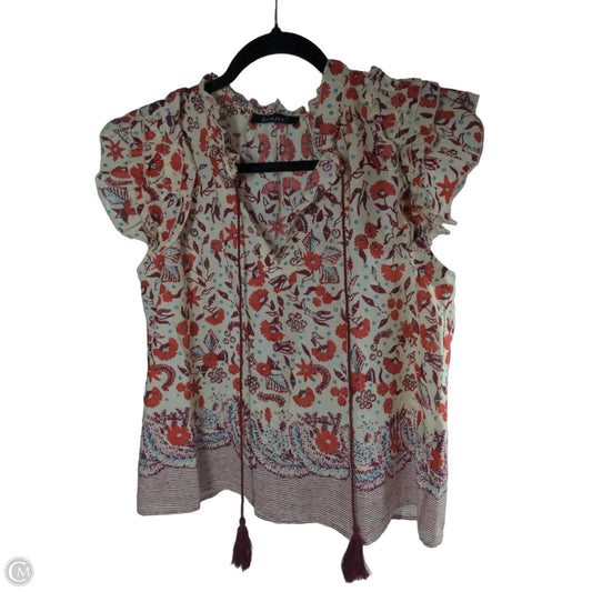 Blouse 3/4 Sleeve By Clothes Mentor In Cream & Orange, Size: S