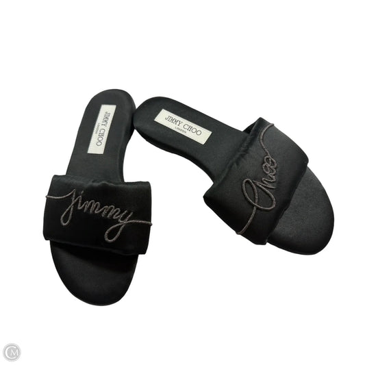 Slippers Luxury Designer By Jimmy Choo In Black, Size: 6.5