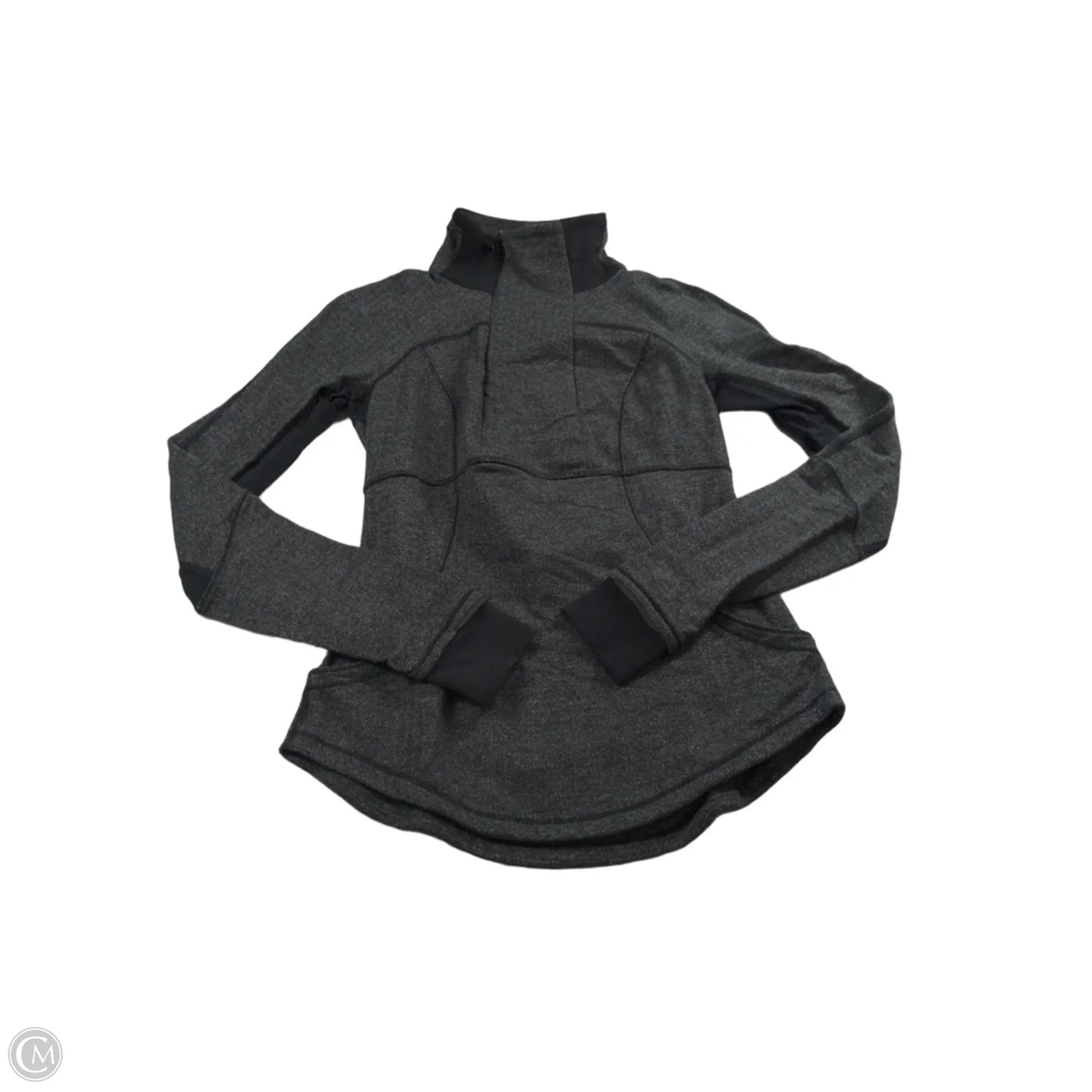 Athletic Top Long Sleeve Collar By Lululemon In Black & Grey, Size: 6