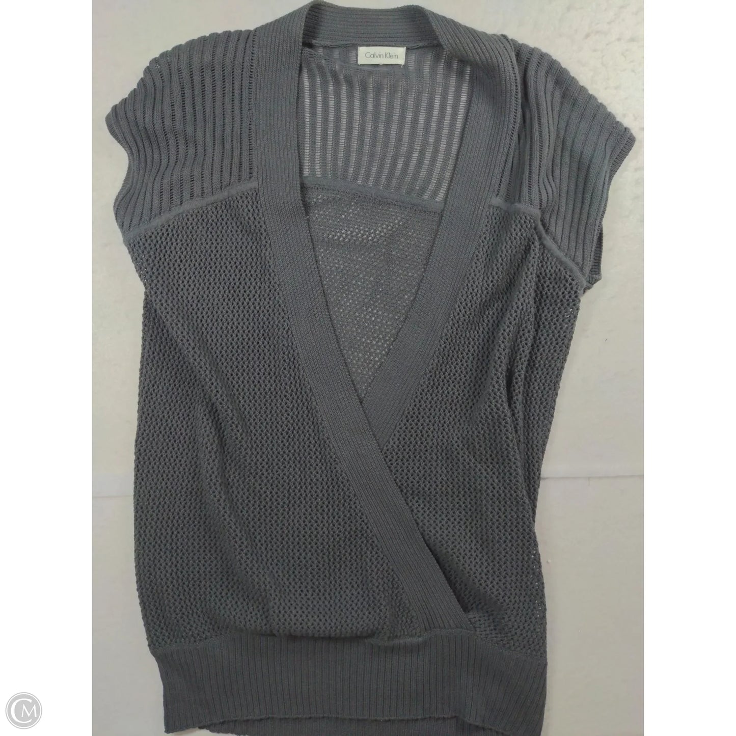 Sweater Short Sleeve By Calvin Klein In Grey, Size: L