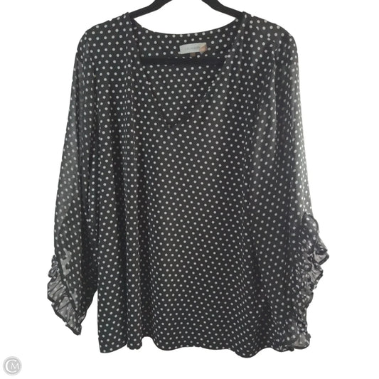 Top Long Sleeve By Calvin Klein In Black & White, Size: 1x