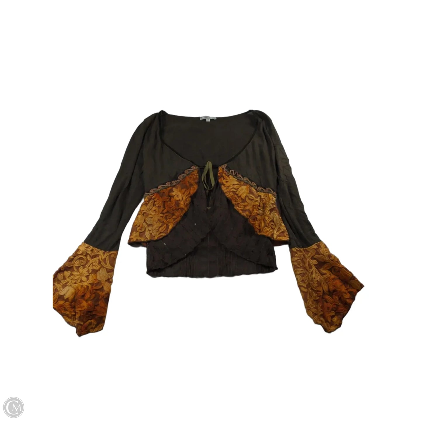 Top 3/4 Sleeve By Moa Moa In Brown & Orange, Size: M